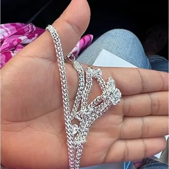 Neiman Marcus 18k White Gold Italian on 925 Silver Miami Cuban Chain